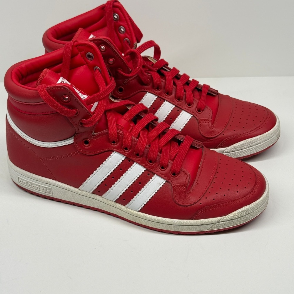 Adidas Top Ten Hi Scarlet Red White Leather High Top Sneakers Shoes Mens Size 11